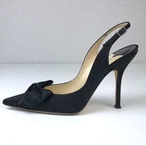Jimmy Choo Black Satin Bow Slingback Heel Pumps